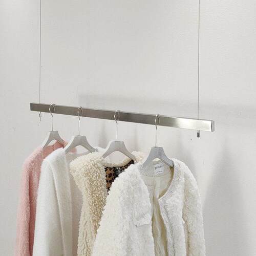 服装店吊架不锈钢拉丝银色方管挂衣杆女装橱窗陈列货架悬挂展示架