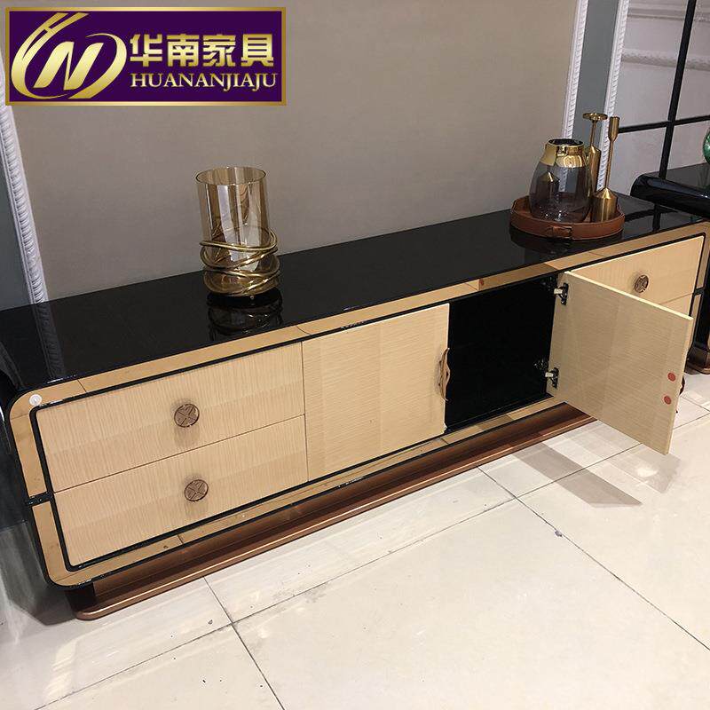 后现代意式轻奢电视柜 实木地柜组合烤漆饰面 可移动客厅家具