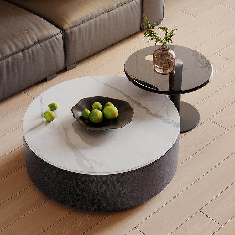 意式轻奢小户型圆形岩板茶几极简客厅小茶几现代简约钢化玻璃边几