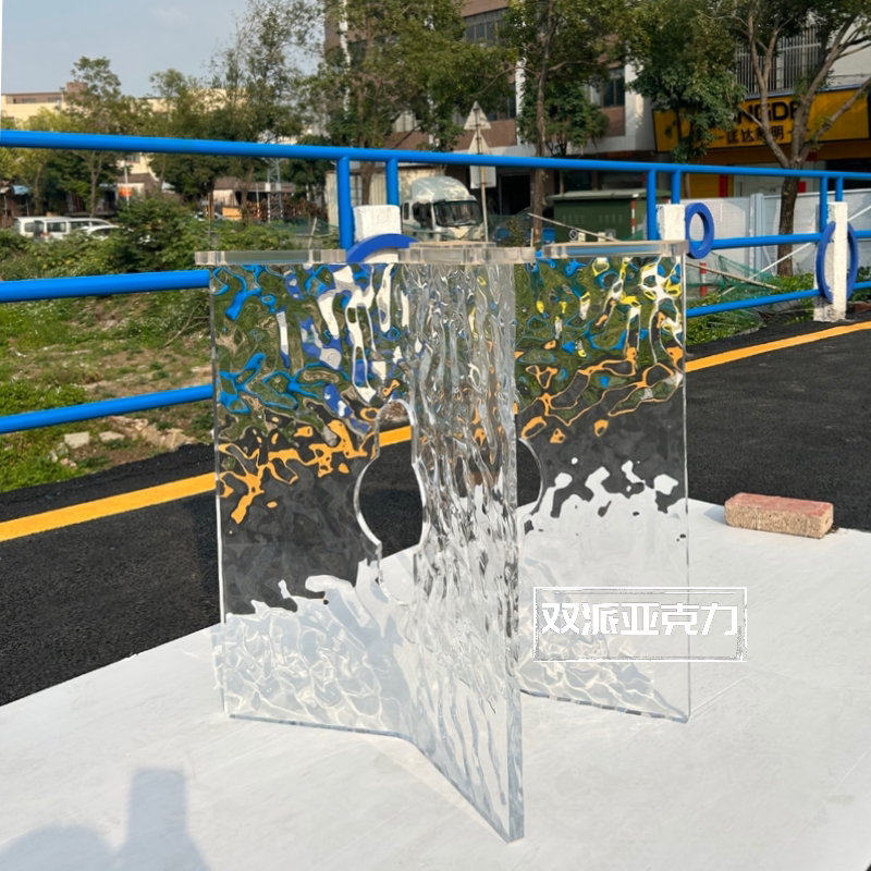 透明水波纹亚克力悬浮桌腿 弧形餐桌 茶几岛台支架支撑腿桌脚