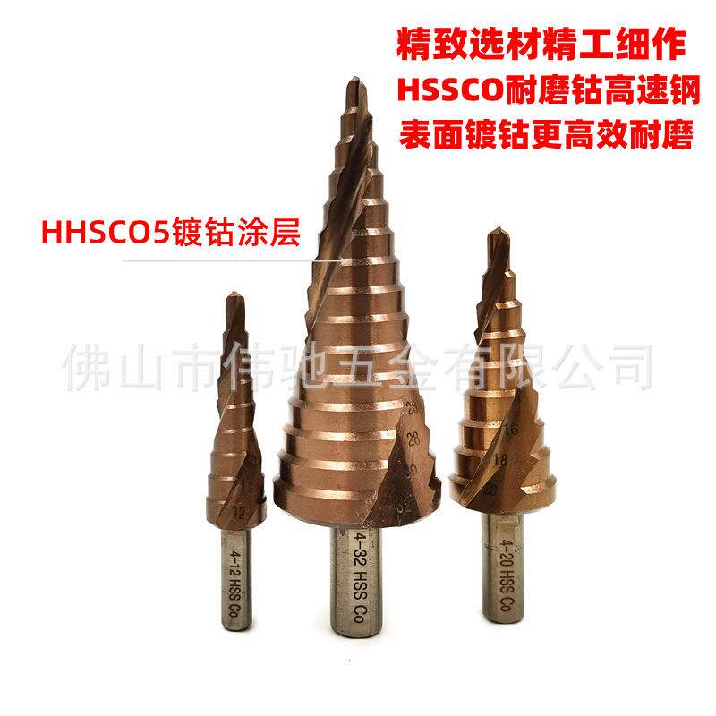 含钴宝塔钻头不锈钢专用铁板金属打孔开孔器扩孔多功能螺旋阶梯钻