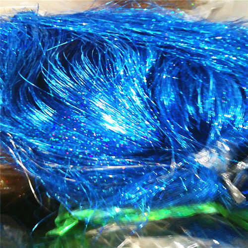 绑闪光彩色雨丝条亮片变色发丝彩条镭射假鱼钩条彩接发炫宝蓝色