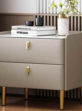 实木意约头柜轻奢岩板储物柜现代简三抽收F97H576H纳柜卧室床床边