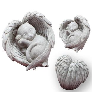 树工纪艺品念碑小林猫宠物天使翅膀DBP墓碑猫脂狗摆件