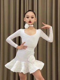 秋冬拉丁舞服女童专业表演练功服高级大裙摆鱼骨网红套装2023