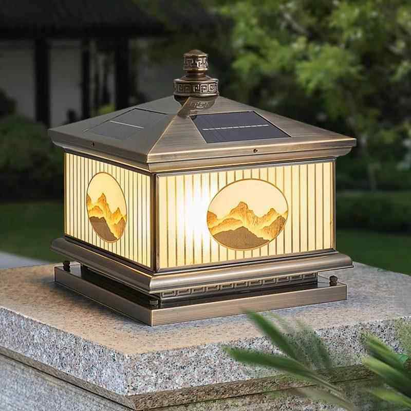 新中式全铜柱头灯太阳能户外庭院别墅大门灯门柱灯柱子灯围墙两用
