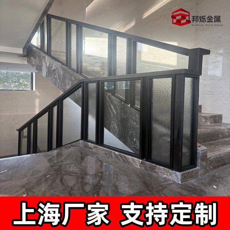 别墅楼梯扶手上海厂家安装艺术玻璃护栏不锈钢立柱阳台露台围栏