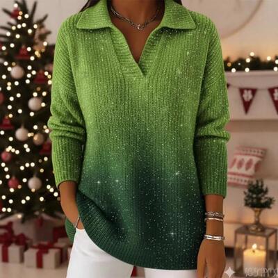 Dreamy starry sky gradient collar knitted sweater top