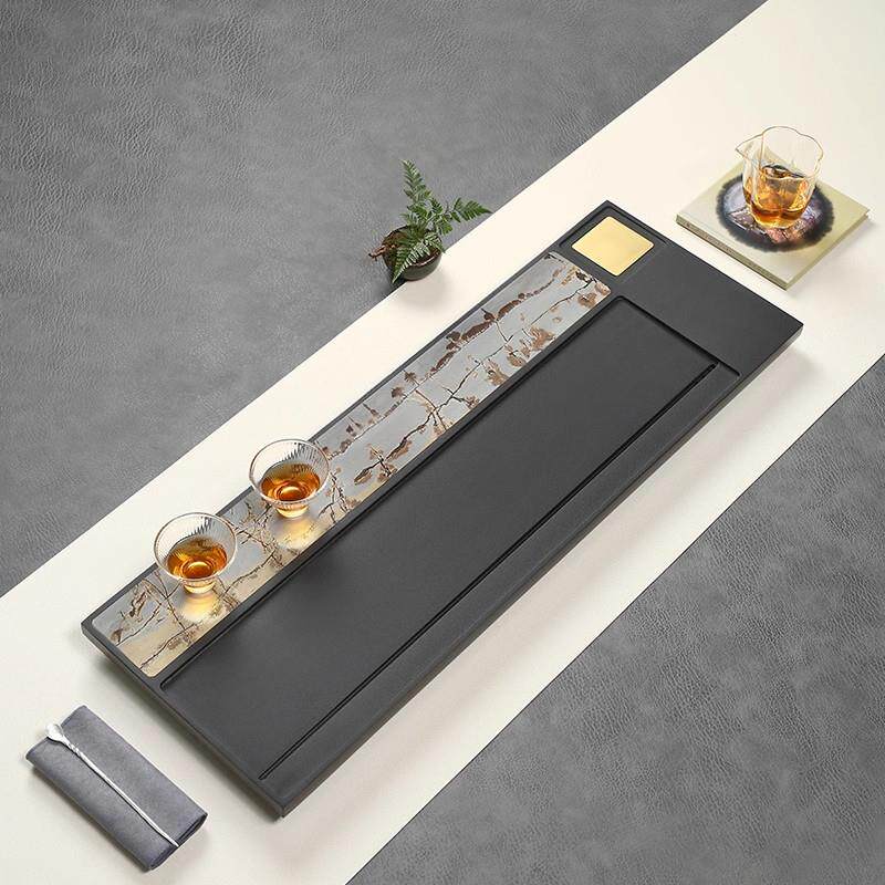 茶盘天然乌金石茶台2025新款高档整块岩板国画 画石茶海简约家用