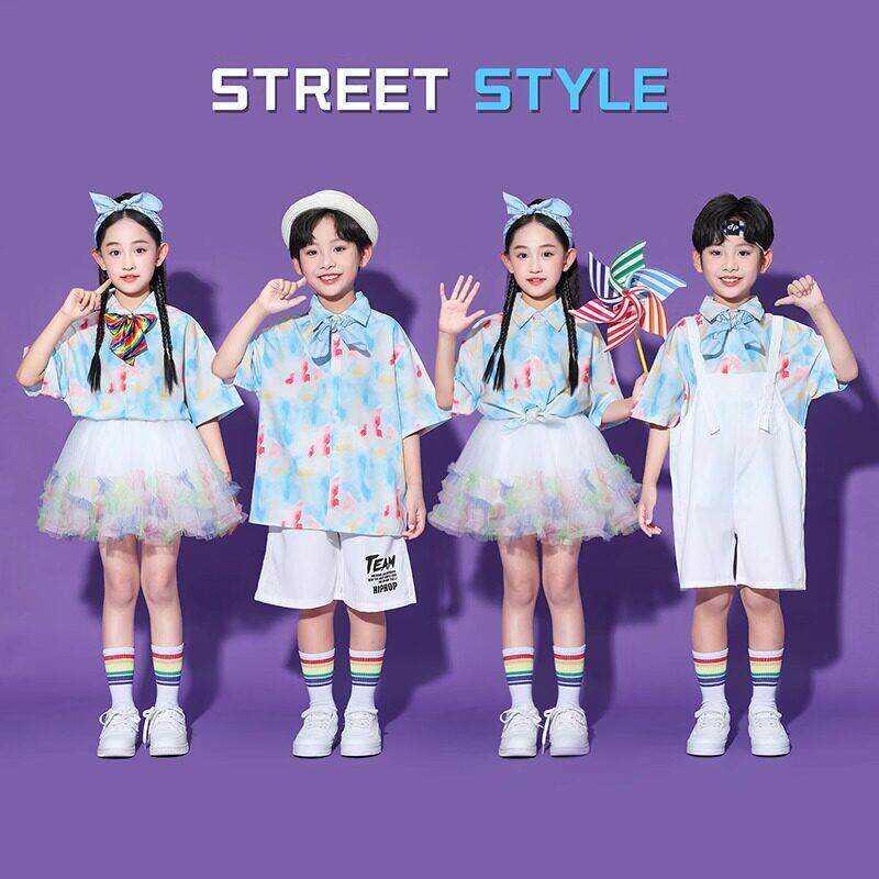 六一幼儿园大合唱套装儿童啦啦队演出服衬衫纱裙小学生表演服装夏