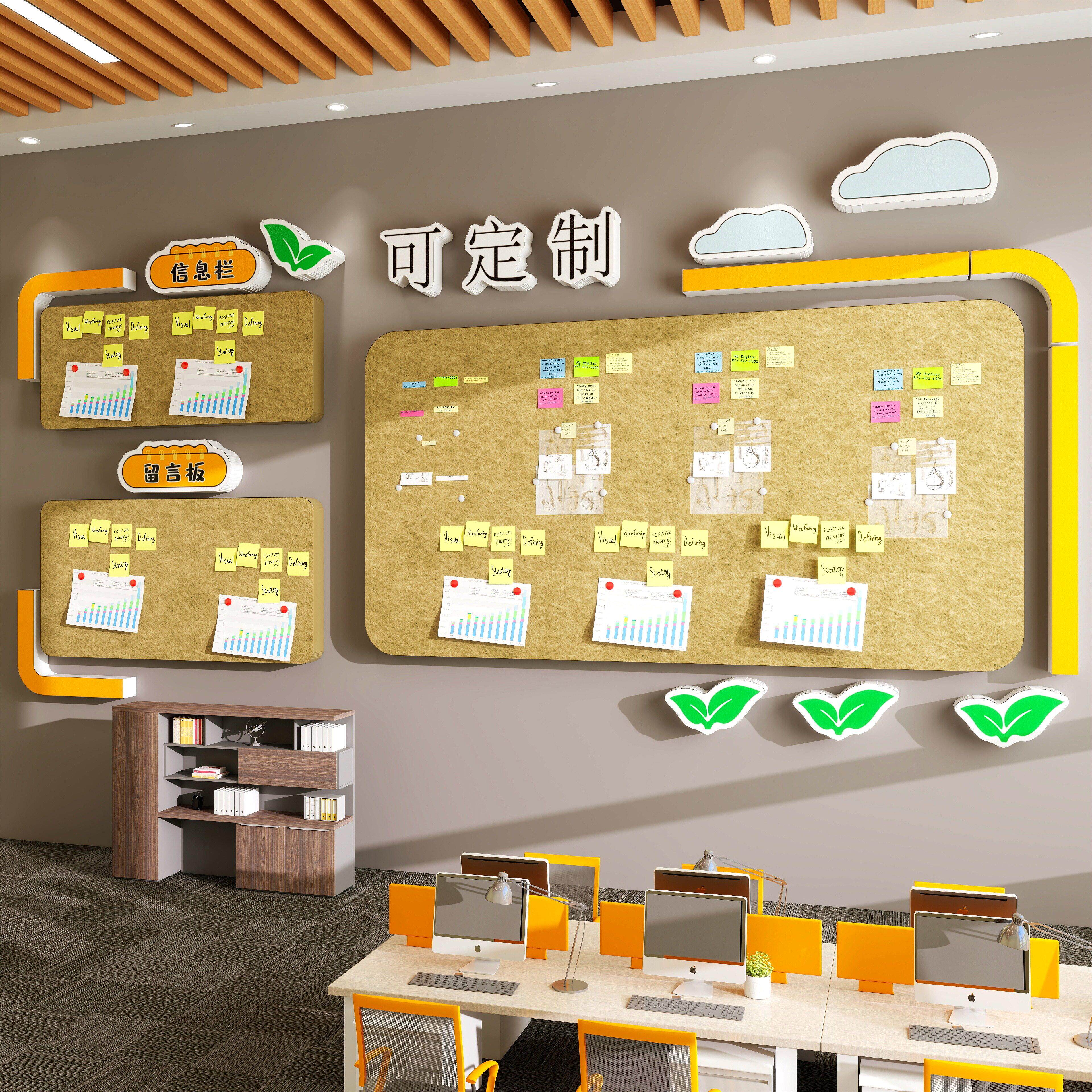 毛毡板办公室墙面装饰业绩公告栏展示公司企业文化墙氛围布置墙贴