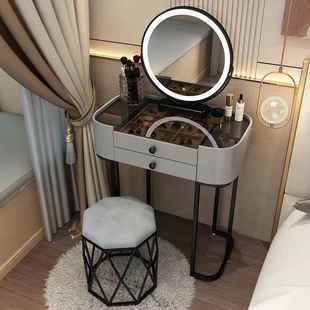 轻奢户型岩板梳妆台小卧室代简约透明桌面玻璃化主卧现床VON头妆