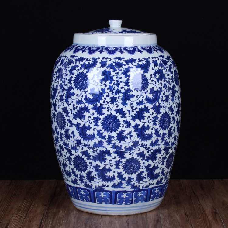 青花缠枝莲陶瓷带盖米缸水缸厨房油缸米桶米罐坛子景德镇工艺品,特色手工艺,其他特色工艺品,淘宝优惠券,粉丝福利购,淘宝优惠卷