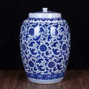 青花缠枝莲陶瓷带盖米缸水缸厨房油缸米桶米罐坛子景德镇工艺品