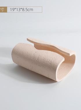 创意仿洞石纸巾盒客厅高档轻奢风抽纸盒摆件桌面玄关样板间售楼处