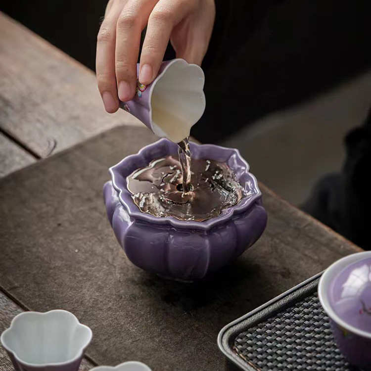 菱形小资泡 优雅盂茶盘花瓣承陶花小水瓷壶镂空鱼纹文人干建水 口