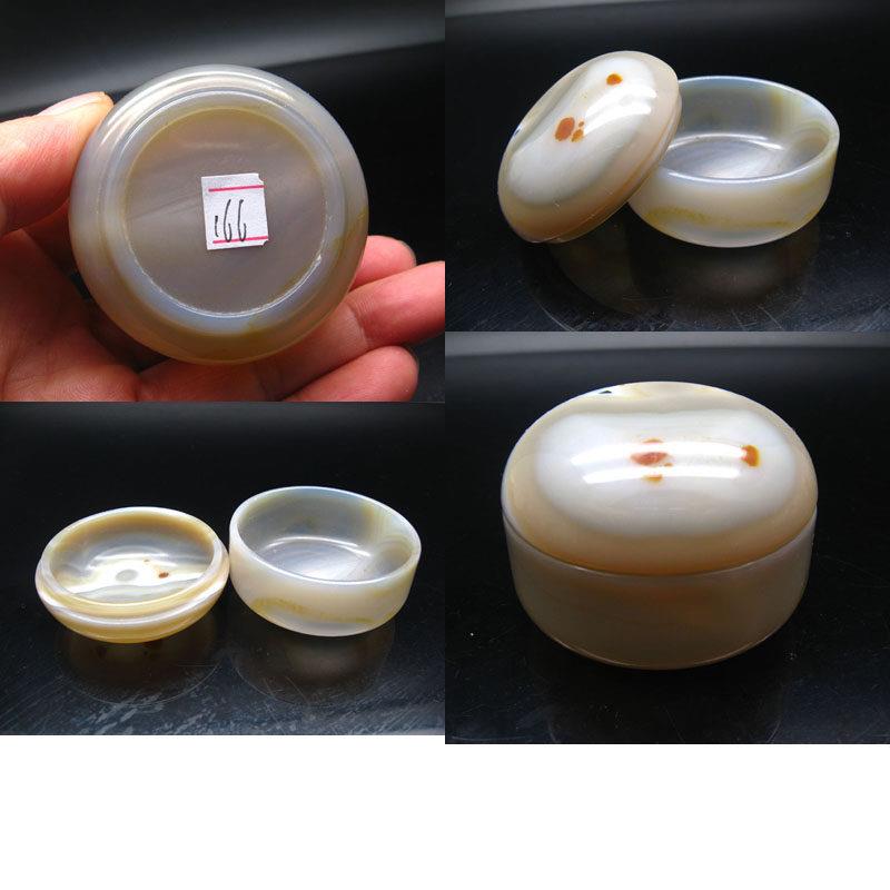 正品天然玛瑙香盒笔洗摆件玉印泥盒色密封性首饰髓胭脂盒调茶盒杯图片