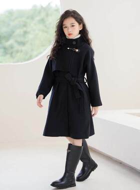 2025女童毛呢外套春秋亲子装母女韩版开衫中长版大童女装呢子大衣