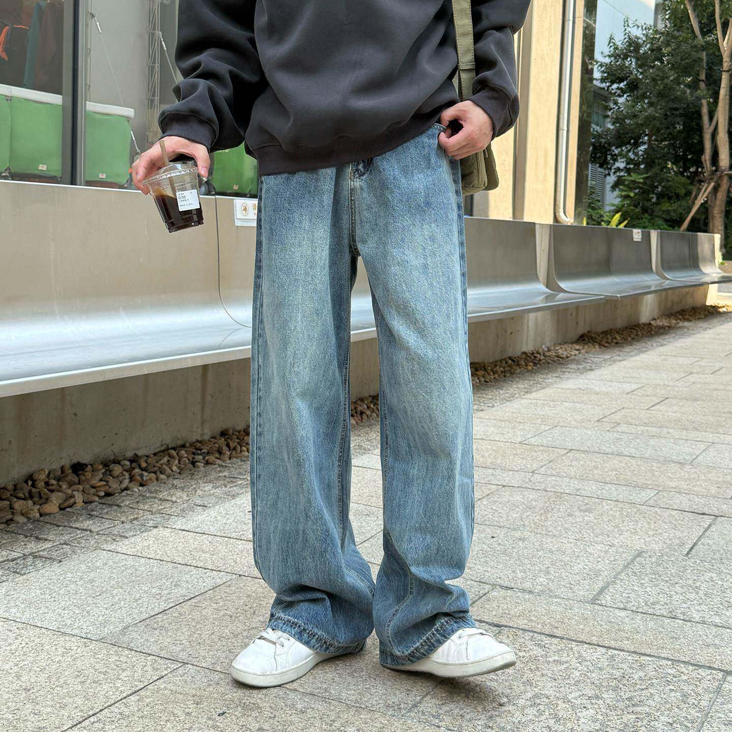 水洗做旧宽松直筒牛仔裤新款春秋季男款休闲百搭长裤子高级感2026
