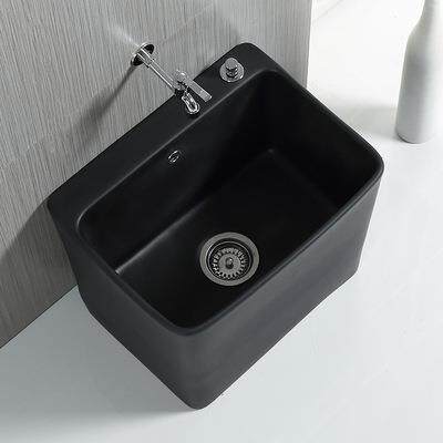 黑色陶瓷洗拖把池地盆长方形阳台卫生间拖布池家用墩布池拖把槽池