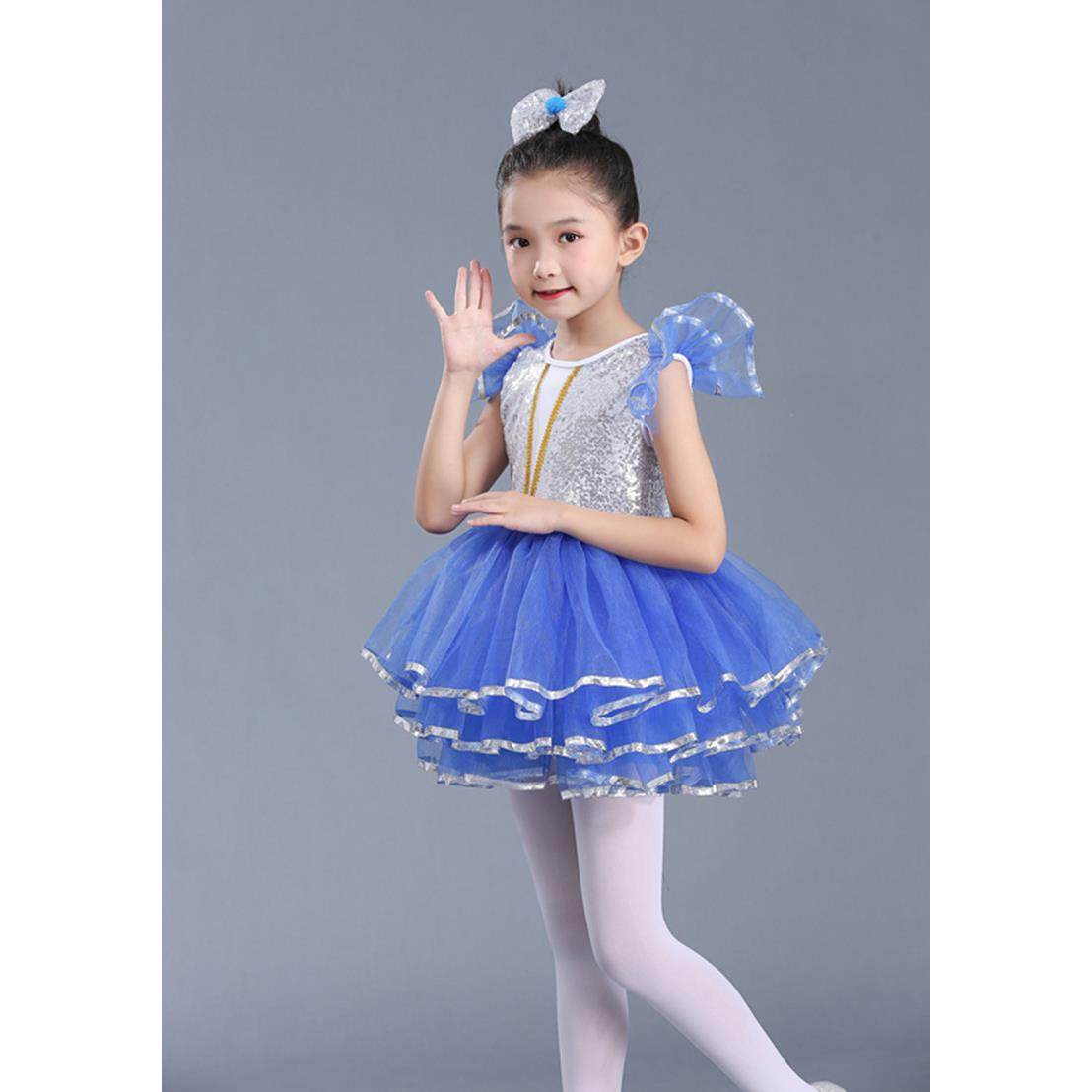 正品六一儿节女孩色表演服装白童公主裙亮片裙蓬蓬纱现代舞蹈演出