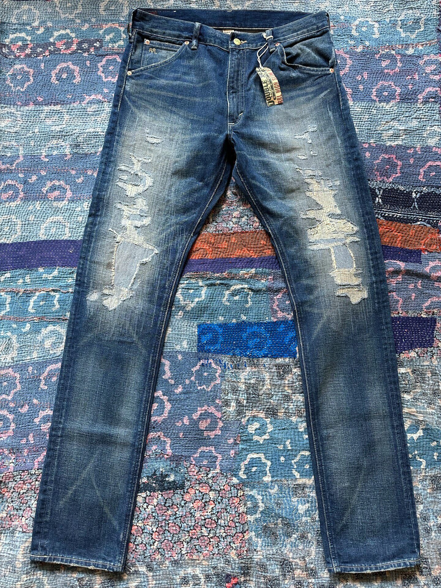 RRL Distressed Washed Straight Jeans
