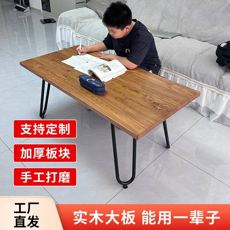 老榆木茶桌原木风化木门板禅意茶台中式餐桌全实木桌子茶几铁艺桌