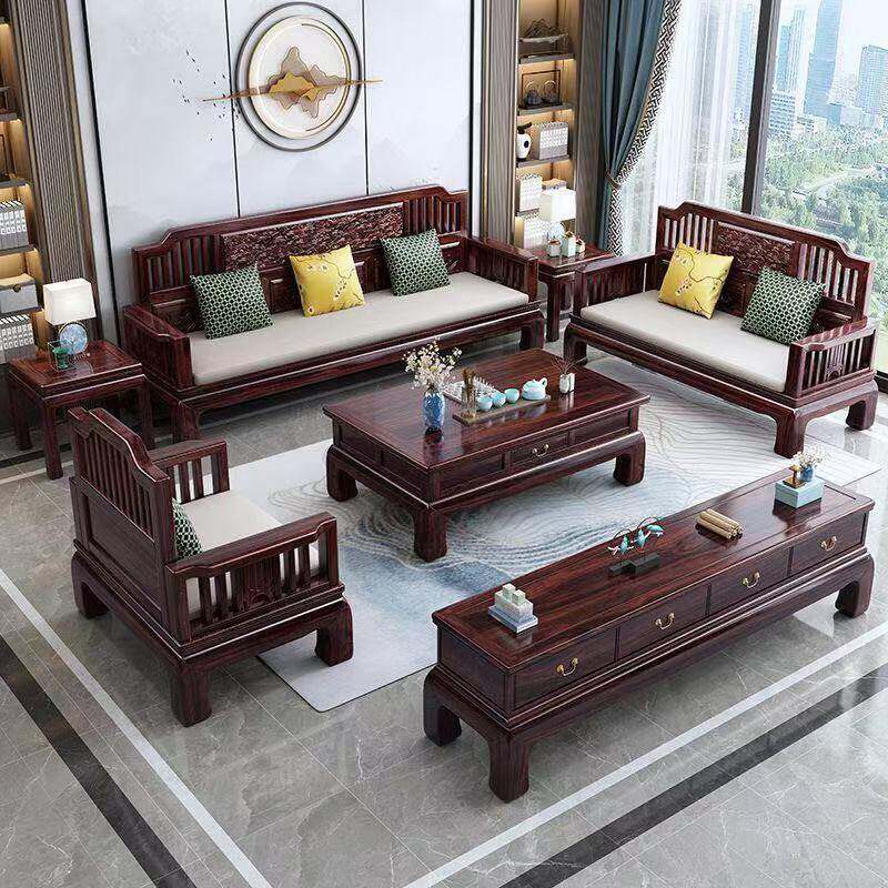 新中式乌金木全实木转角沙发现代中式客厅贵妃小户型冬夏两用农村