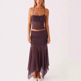 Women Summer Tank Camis Skirt Polka Dot Club Beach Two Set