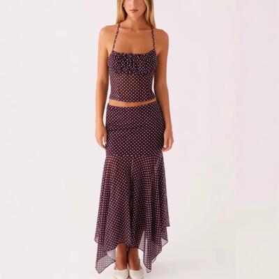 Women Summer Tank Camis Skirt Polka Dot Club Beach Two Set