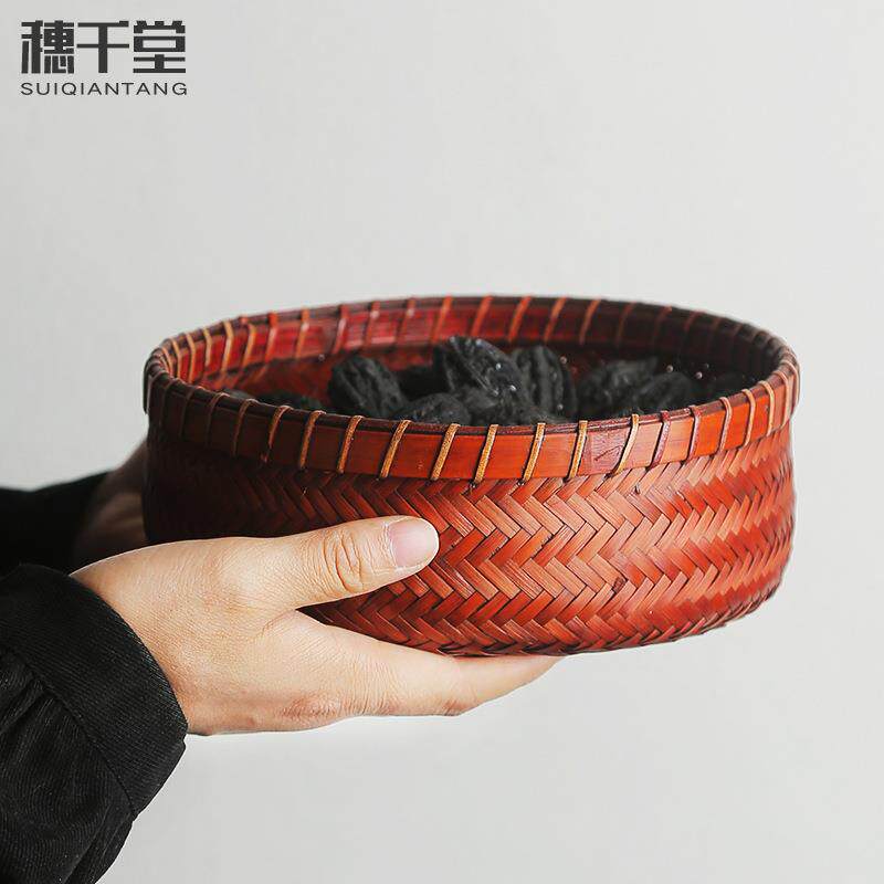 穗千堂日式手工竹编围炉筐煮茶炉茶炭篓子茶炭火炉筛煮茶装碳筐