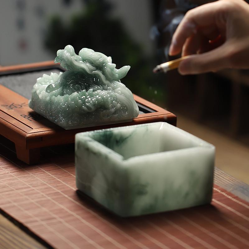 2025新款树脂玉色中式龙印烟灰缸功夫茶具配件办公客厅茶几烟灰缸