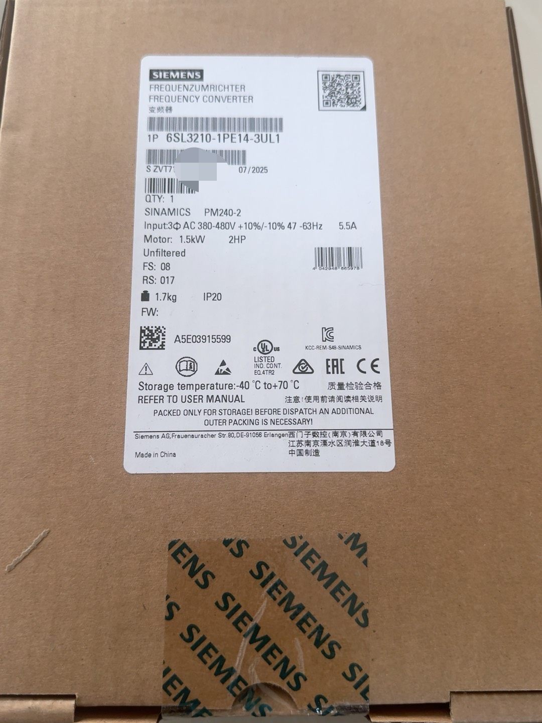 6SL3210-1PE14-3UL1 原装25年现货两台