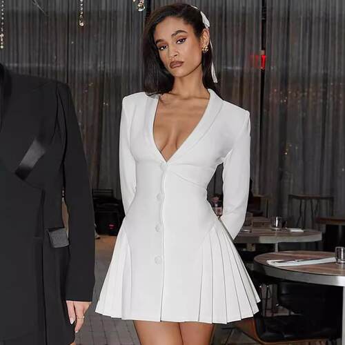 Blazer V Cut Stylish Flare Pleaded Skirt Fitted Elegant