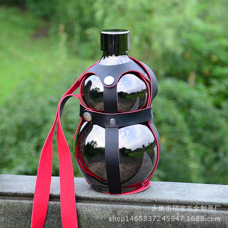 不锈钢大酒壶64盎司3斤装金刚葫芦酒瓶随身便携水壶带皮套