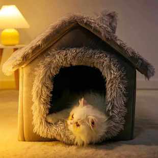 窝全封闭屋猫窝猫狗窝可折叠可窝床拆洗宠物 房子猫保暖别墅猫冬季