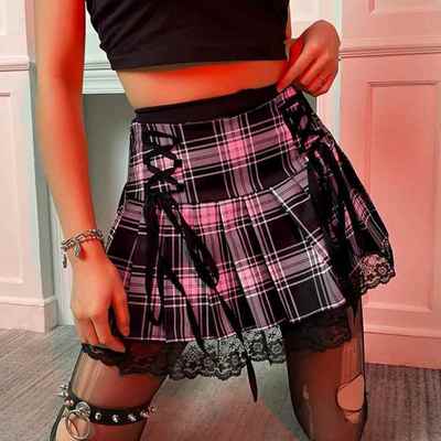 A-line stitching lace retro cross-lace women for skirt