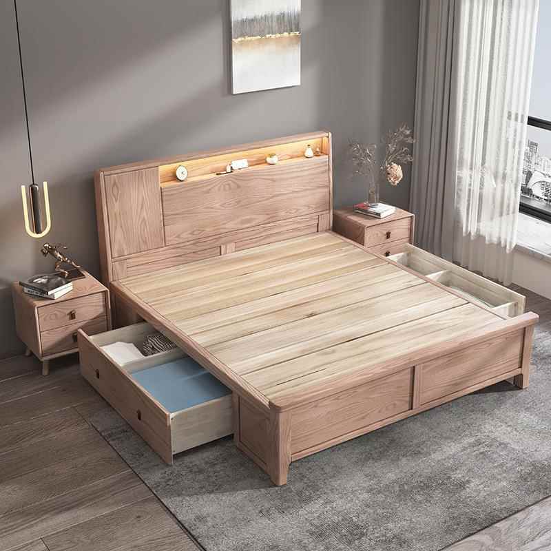 实床热销587榜白蜡木全实木工厂的直木储销床现代简约1米5加床垫