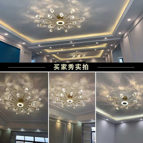 现代全铜水晶吸顶灯客厅灯简约餐厅灯轻奢led超亮网红卧室主卧灯