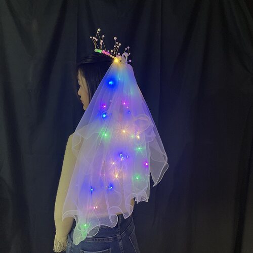 幼儿园蝴蝶结珍珠发光光头头纱