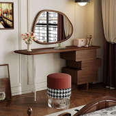 法式 极简书桌可伸缩家具 实木妆台轻奢梳妆台卧室复古风斗柜网红款