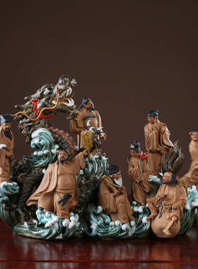 石湾陶瓷公仔创意工艺家居礼品客厅酒柜招财装饰品八仙过海小摆件