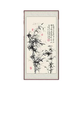 新中式竹子挂画玄关装饰画竹报平安竖版走廊尽头壁画书房过道挂画