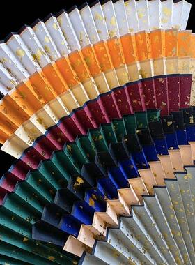 9.0/95寸苏工超薄彩色大金蓝绿色苏工真金扇中国风宣纸折扇