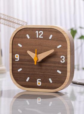 黑胡桃实木小桌钟书桌面台钟静音床头座钟迷你小钟表秒针