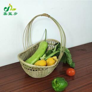竹制品纯手工竹编元宝编织采摘水果收纳筐购物农家鸡蛋手提竹篮