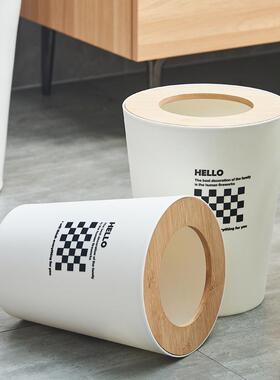 创意高档酒店竹木垃圾桶圆形竹木纸篓大容量垃圾桶客厅卧室卫生间