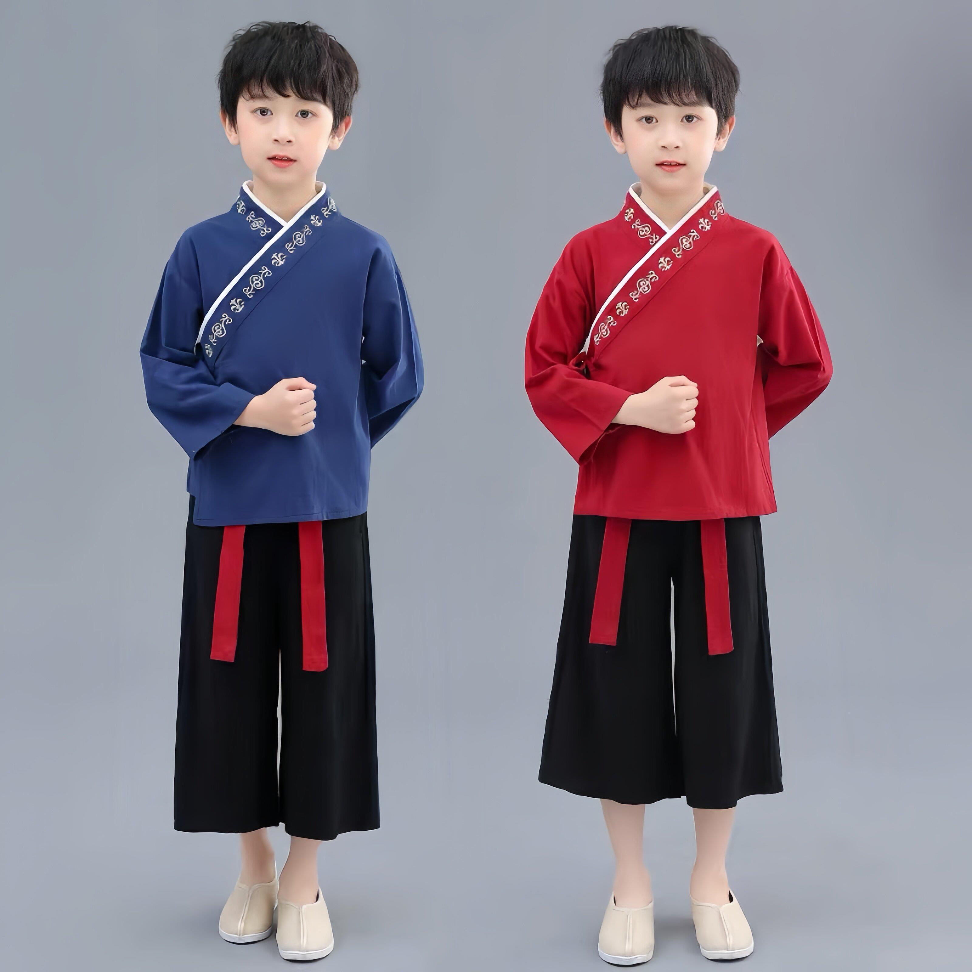 古装汉服春秋中国风唐装三字经民族国学风演出服唐装书童国学服