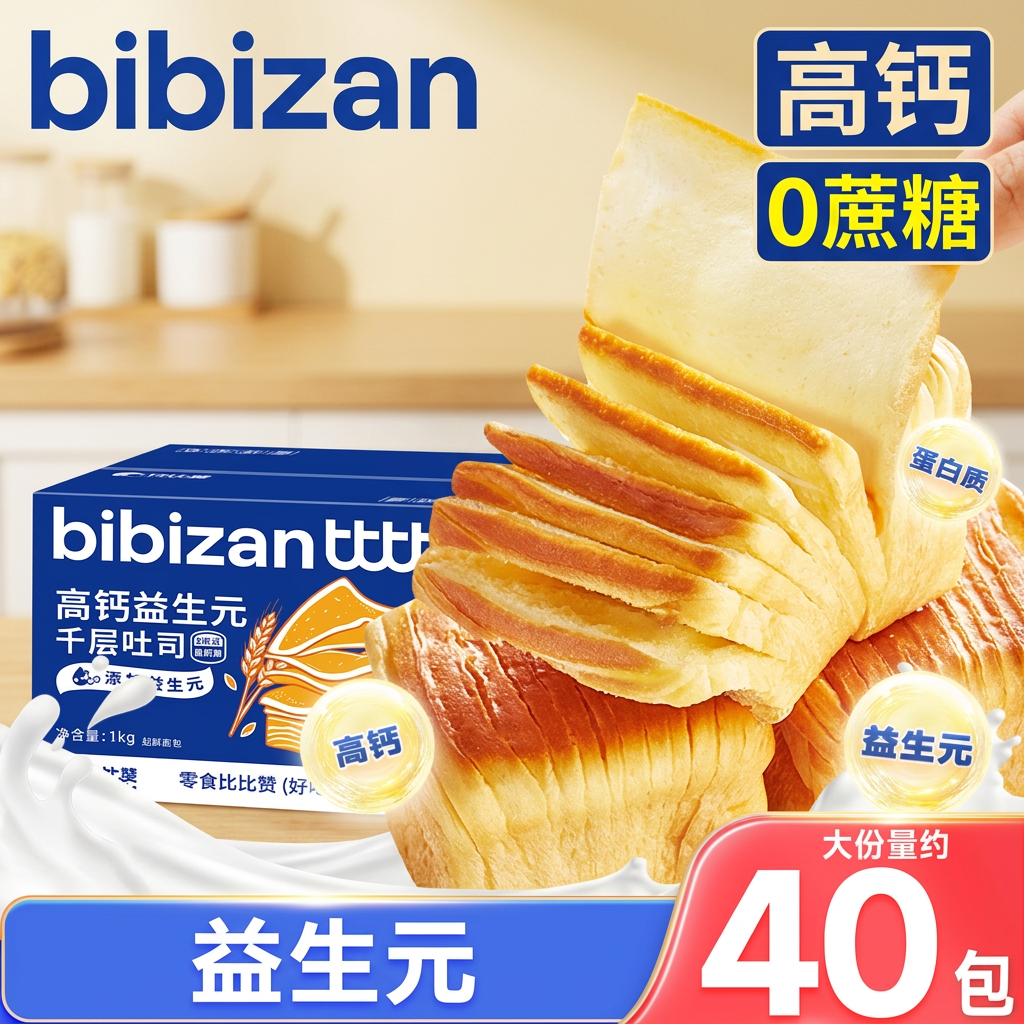 比比赞高钙益生元千层吐司面包早餐0蔗糖健康零食小吃