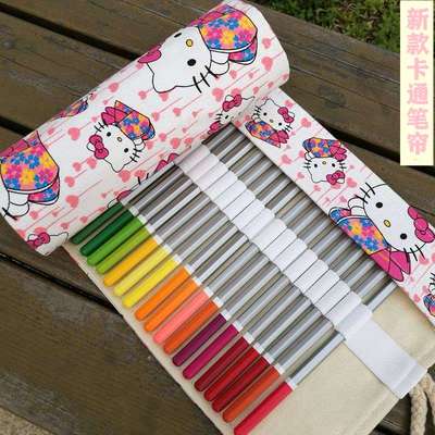 精品HelloKitt帆布笔袋36/48/72孔大容量笔帘男女生素描彩铅笔帘